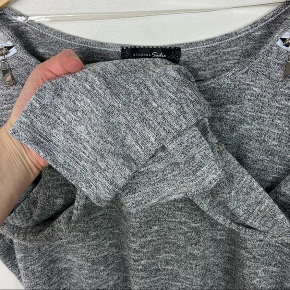 Sloane & Sadie Grey Lace Back Shoulder Zipper‎ Knit Stretch Sweater Size Large L - Picture 7 of 15